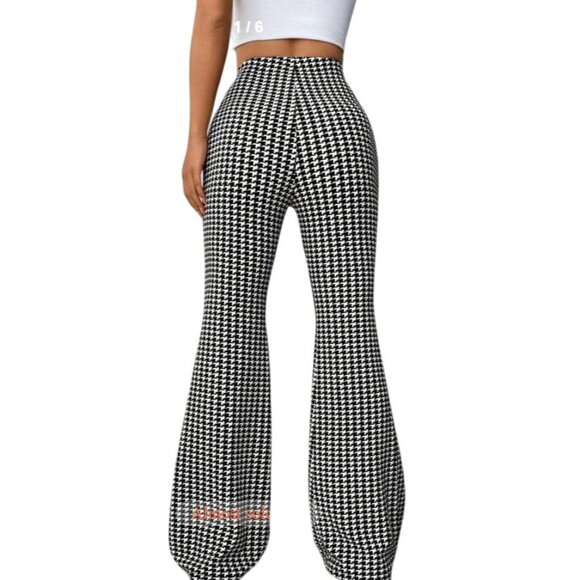 Shein Black And White Houndstooth Pattern Flare Pants - Size Large - Picture 5 of 6
